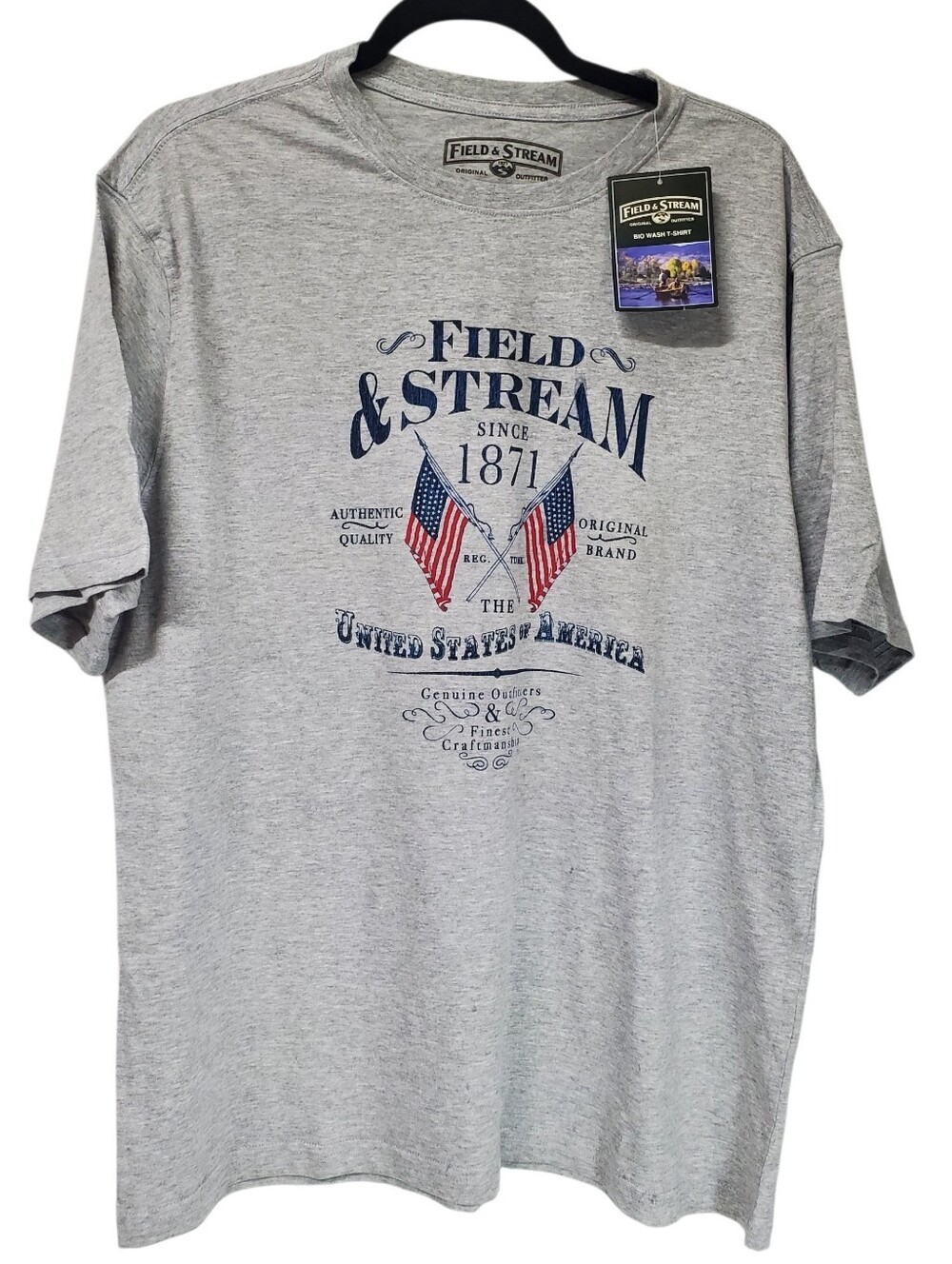 Field And Stream Patriotic Flag USA Gray Tshirt Size Large Men Guycore Blokecore